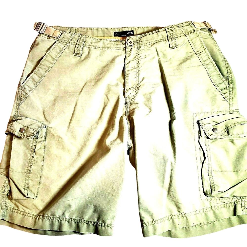 Saks Fifth Avenue Green Cargo Shorts Size W38 Side Belt Cinches Multi Pocket